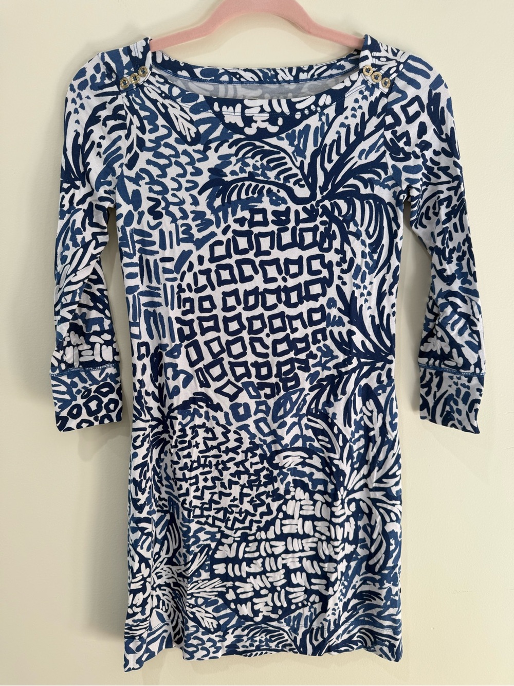 Lilly Pulitzer Blue/White Sophie Shift Dress in Home Slice Pineapple Pattern XXS